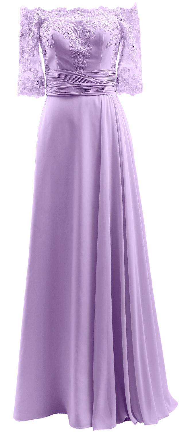 MACloth Damen-Kleid für die Brautmutter, schulterfrei, Spitze, lang, formelles Abendkleid