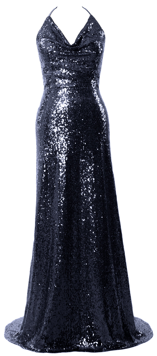 MACloth Damen Neckholder Lange Pailletten Brautjungfernkleider Party Abendkleid Maxi
