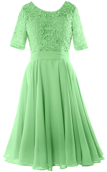 MACloth Women Short Mother Bride Dresses Half Sleeve Wedding Guest Dinner Lace