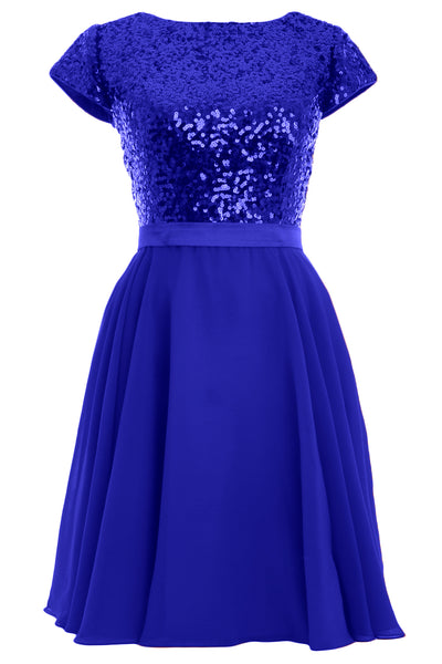 MACloth Women Cap Sleeve Sequin Chiffon Short Birdesmaid Dress Formal Party Gown