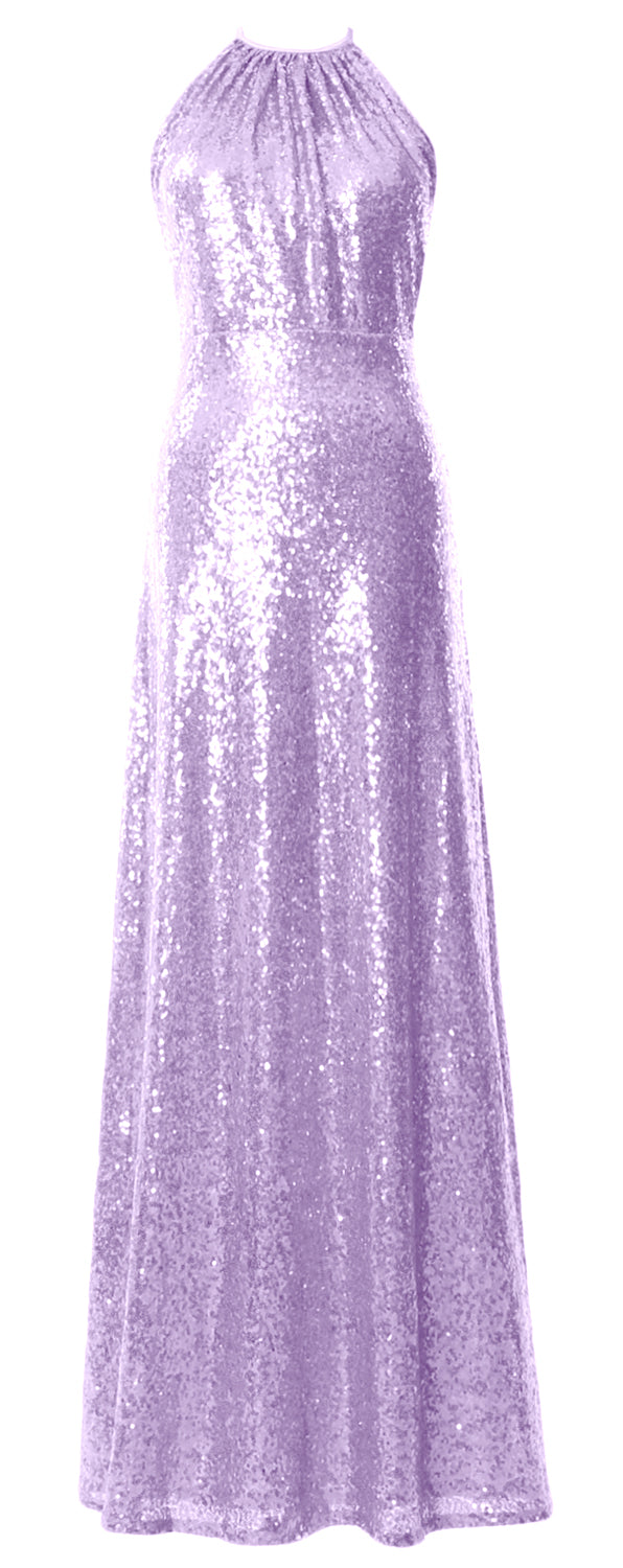 MACloth Damen Neckholder Pailletten Lange Brautjungfernkleider Hochzeit Party Abendkleid