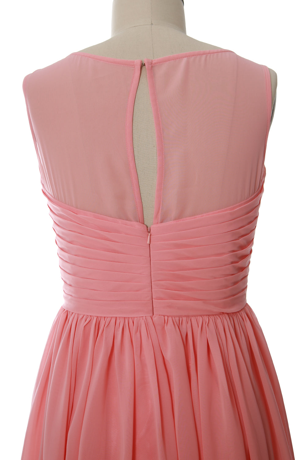 Vestido de dama de honor corto con cuello redondo elegante de MACloth, vestido formal de gasa para fiesta de boda