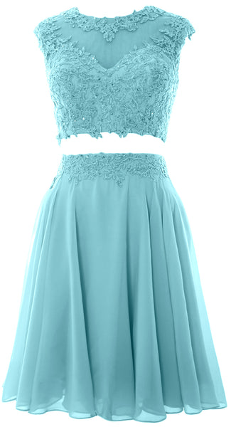 MACloth Women Vintage 2 Piece Prom Homecoming Dress Lace Wedding Party Gown