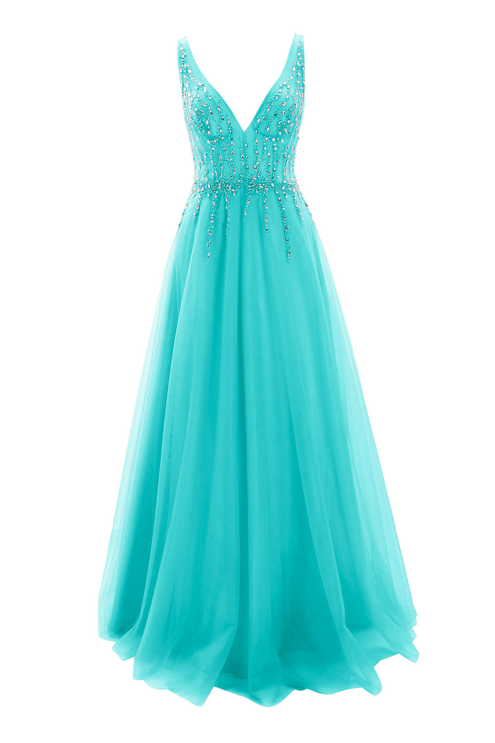 MACloth Ballkleid mit tiefem V-Ausschnitt, Tüll, lang, formelles Abendkleid, Brautkleid, Hochzeit