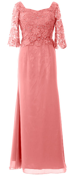 MACloth Women Mother of Bride Dresses Half Sleeves Lace Formal Evening Gown