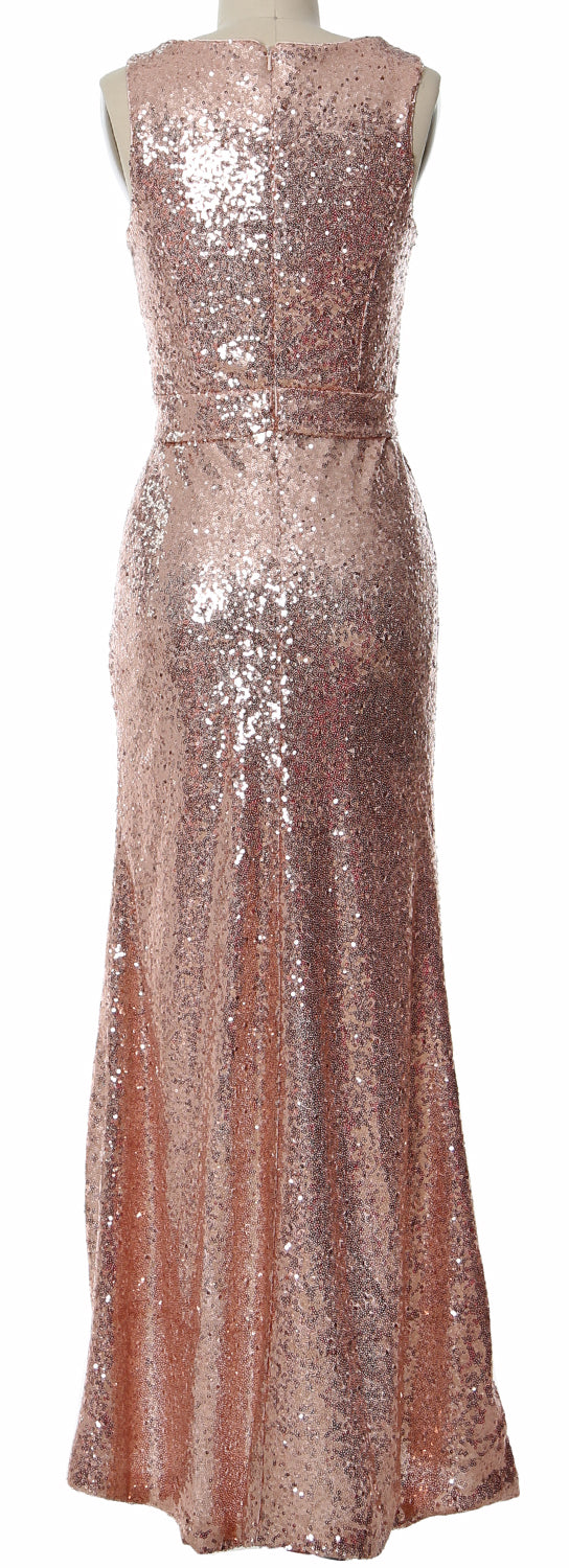 MACloth Women Sequin V Neck Wrap Long Bridesmaid Dresses Wedding Prom Gown