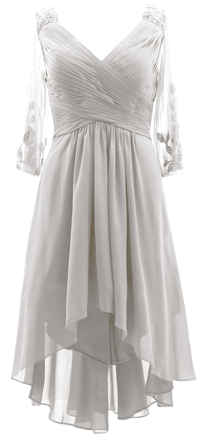 MACloth Damen Abendkleid mit V-Ausschnitt, High Low, für die Brautmutter, mit Ärmeln