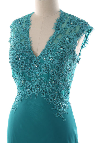 MACloth Women Mother of Bride Dresses Mermaid V Neck Lace Evening Formal Gown