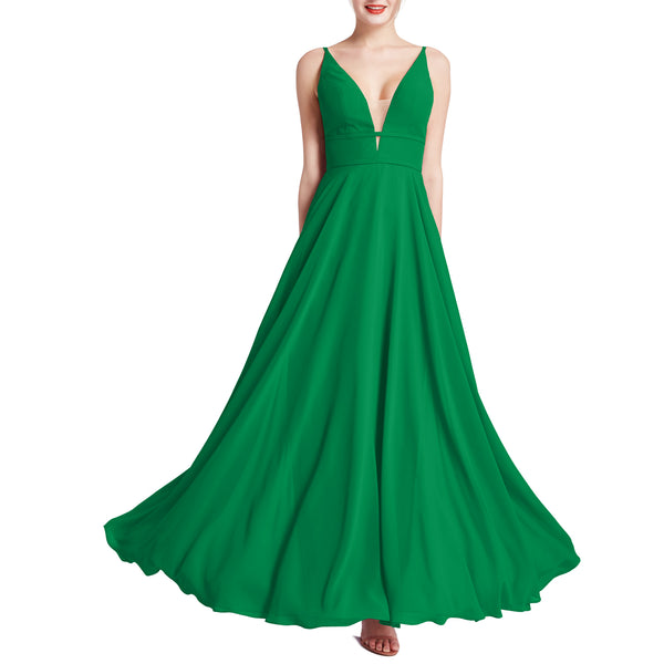 MACloth Women Plunge V Neck Long Elegant Wedding Party Bridesmaid Dresses