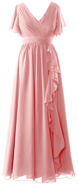 MACloth Mother of the Bride Dresses with Sleeves V Neck Long Wedding Formal Gown