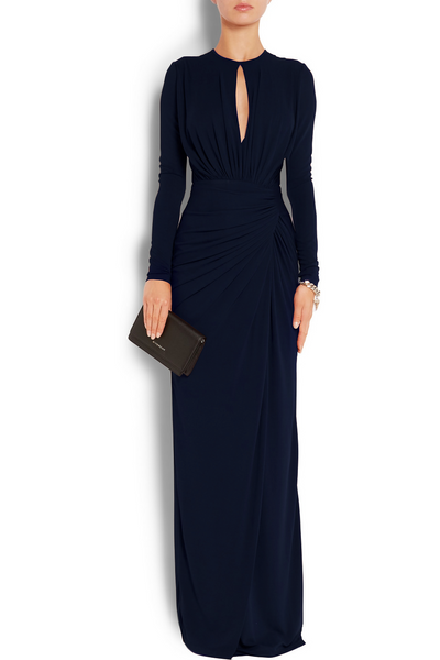 MACloth Long Sleeves O Neck Jersey Maxi Evening Gown Mother of the Brides Dress
