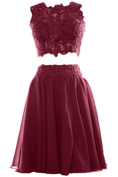 MACloth Women Two Piece Lace Chiffon Short Prom Dress Cocktail Party Formal Gown