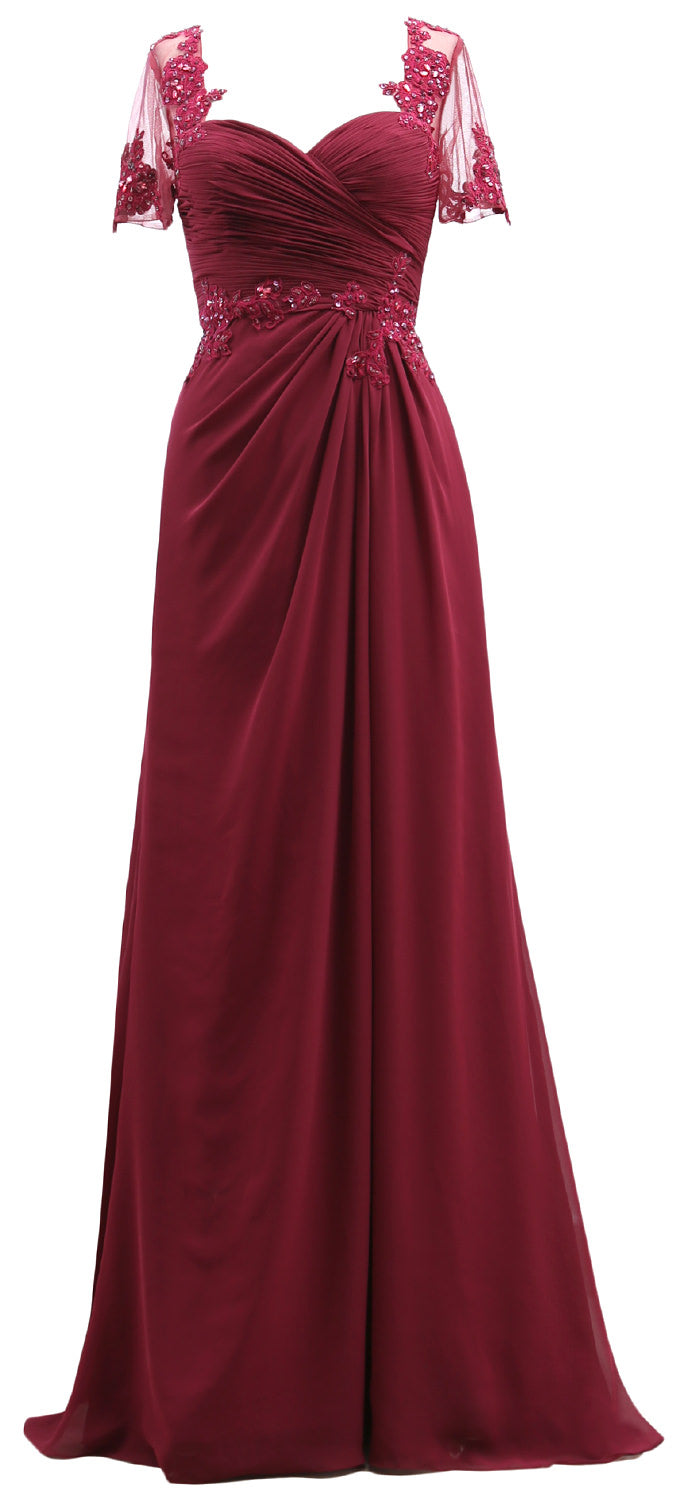 MACloth Damen Kurze Ärmel Spitze Formelles Abendkleid Maxikleid für die Brautmutter