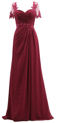 MACloth Women Short Sleeves Lace Formal Evening Gown Maxi Mother of Bride Dress