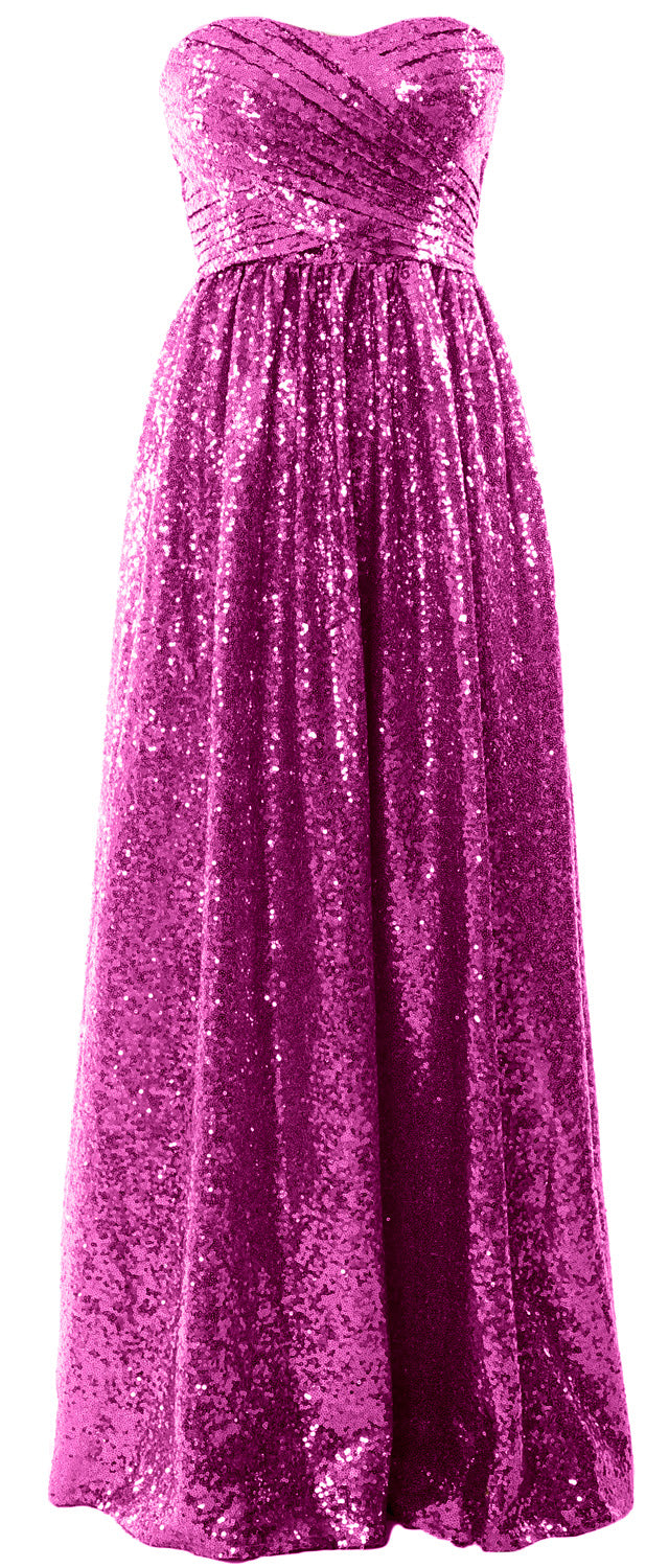 MACloth Women Sequin Bridesmaid Dresses Sweetheart Long Wedding Evening Gown