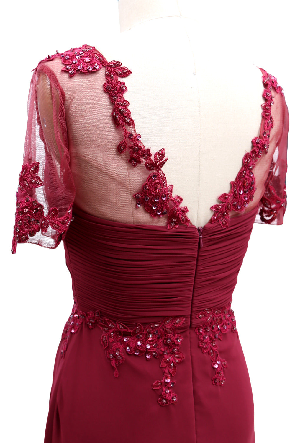 MACloth Damen Kurze Ärmel Spitze Formelles Abendkleid Maxikleid für die Brautmutter