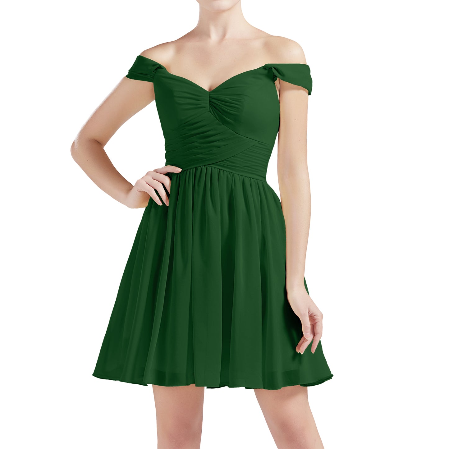 MACloth Damen Schulterfrei Kurze Chiffon Brautjungfernkleider Hochzeit Party BD MoH