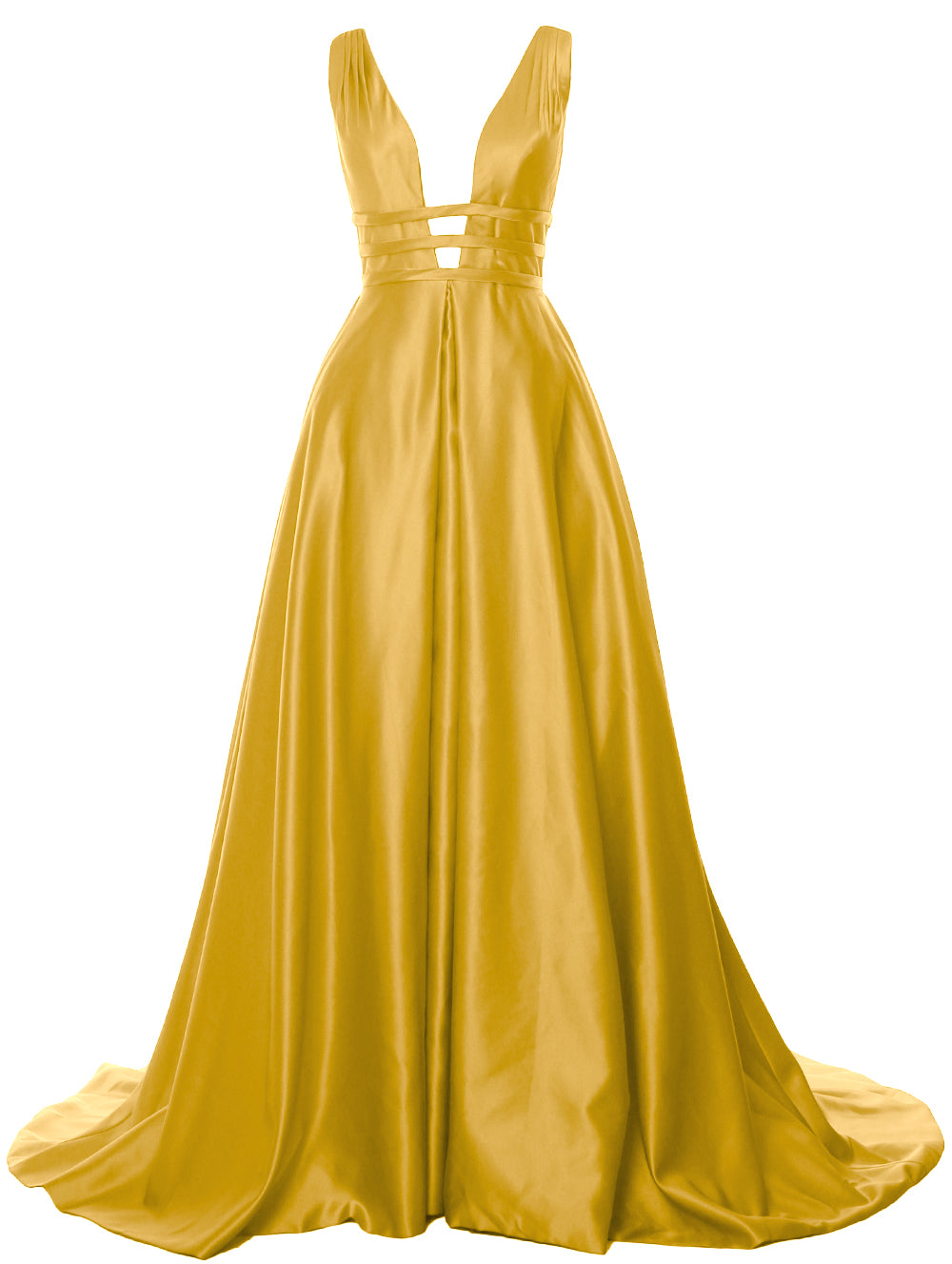 MACloth Damen Ballkleid mit tiefem V-Ausschnitt, Satin, ärmellos, formelle Abendkleider