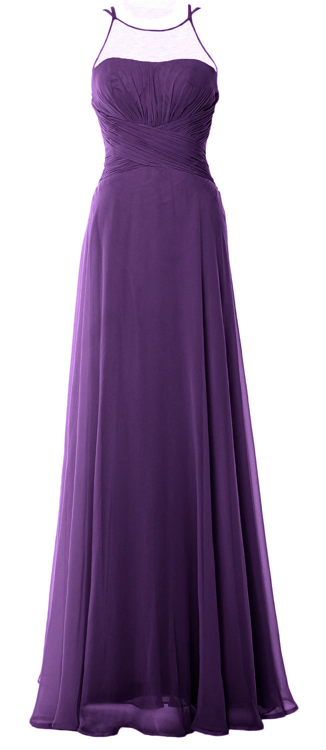 MACloth Damen Neckholder Langes Brautjungfernkleid Chiffon Schlichtes Ballkleid Formales Kleid