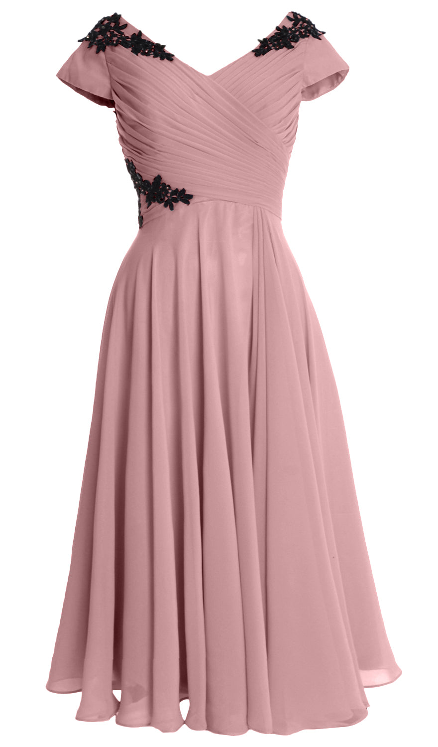 MACloth Damen Kleider für die Brautmutter, V-Ausschnitt, Flügelärmel, wadenlang, Hochzeitsgast