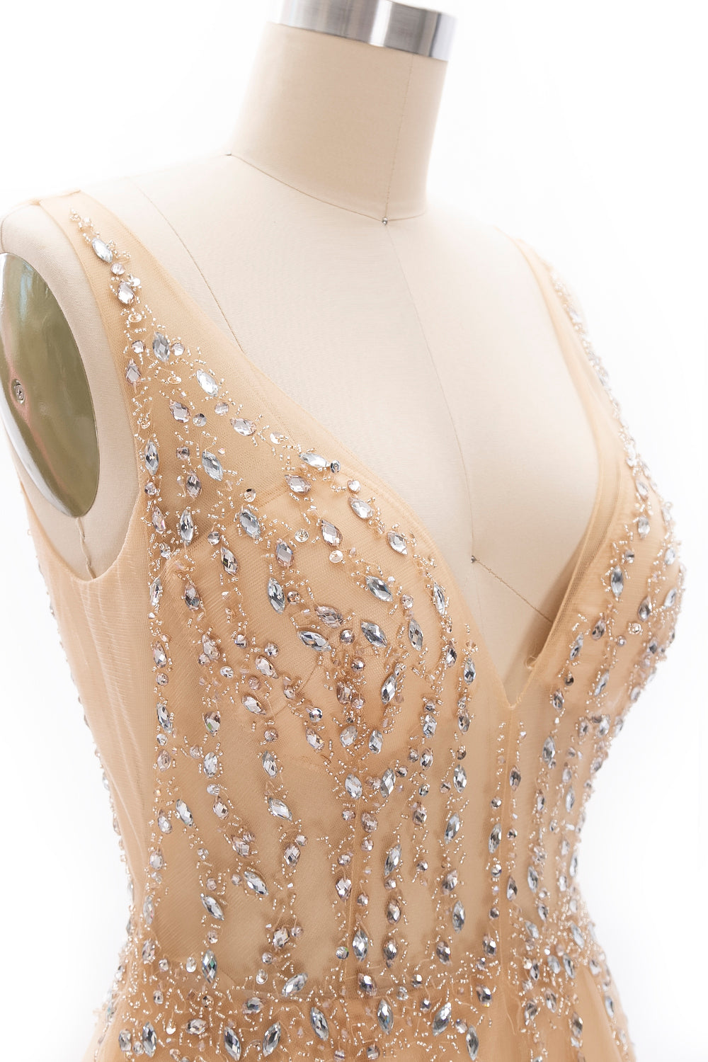 MACloth Ballkleid mit tiefem V-Ausschnitt, Tüll, lang, formelles Abendkleid, Brautkleid, Hochzeit