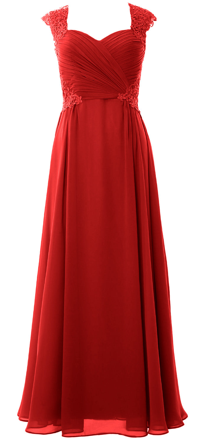 MACloth Women Long Maxi Bridesmaid Dresses Cap Sleeve Lace Evening Gown