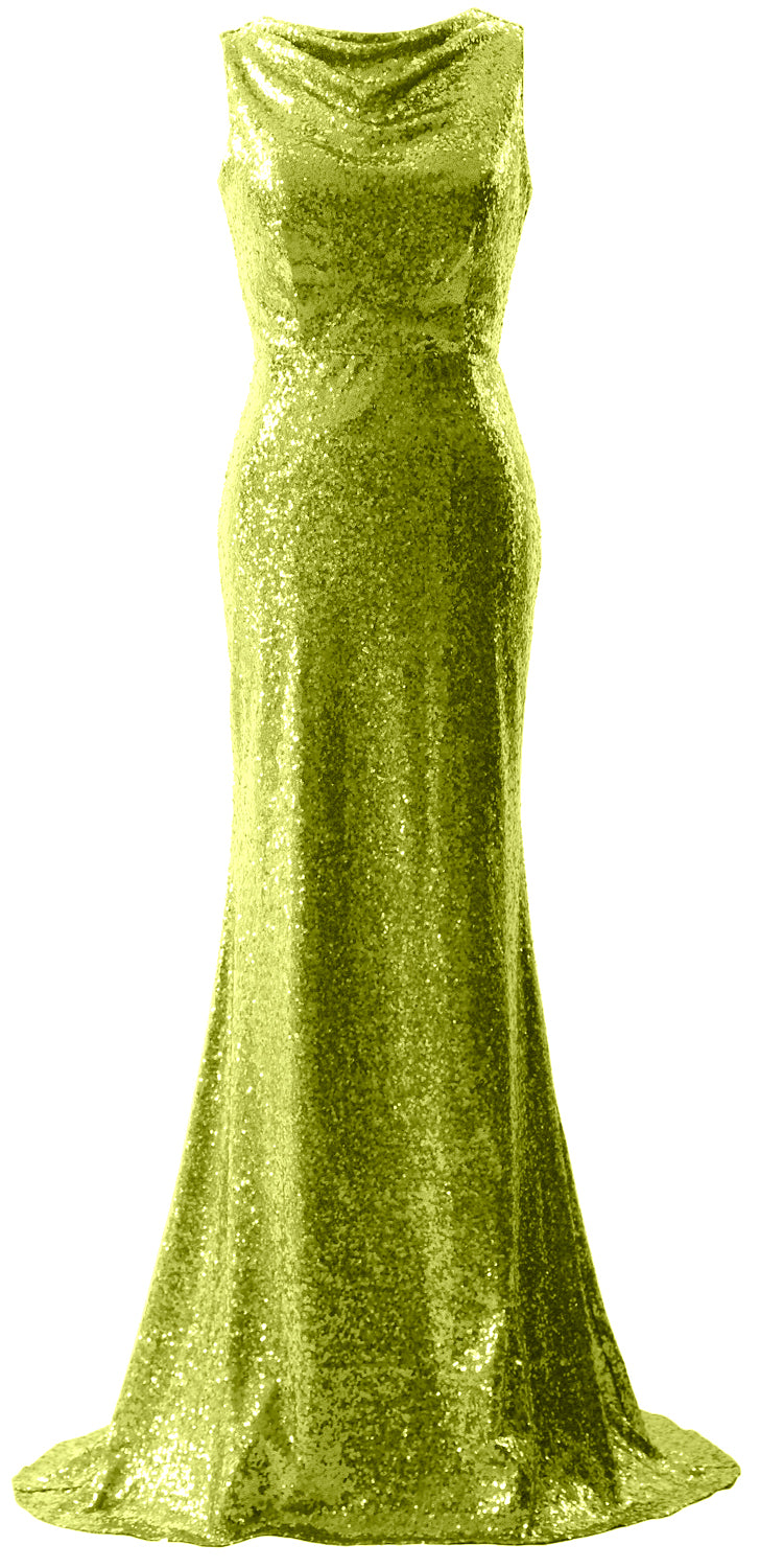 Vestido de dama de honor con lentejuelas y cuello en V de MACloth para mujer, vestido de fiesta de noche largo estilo sirena