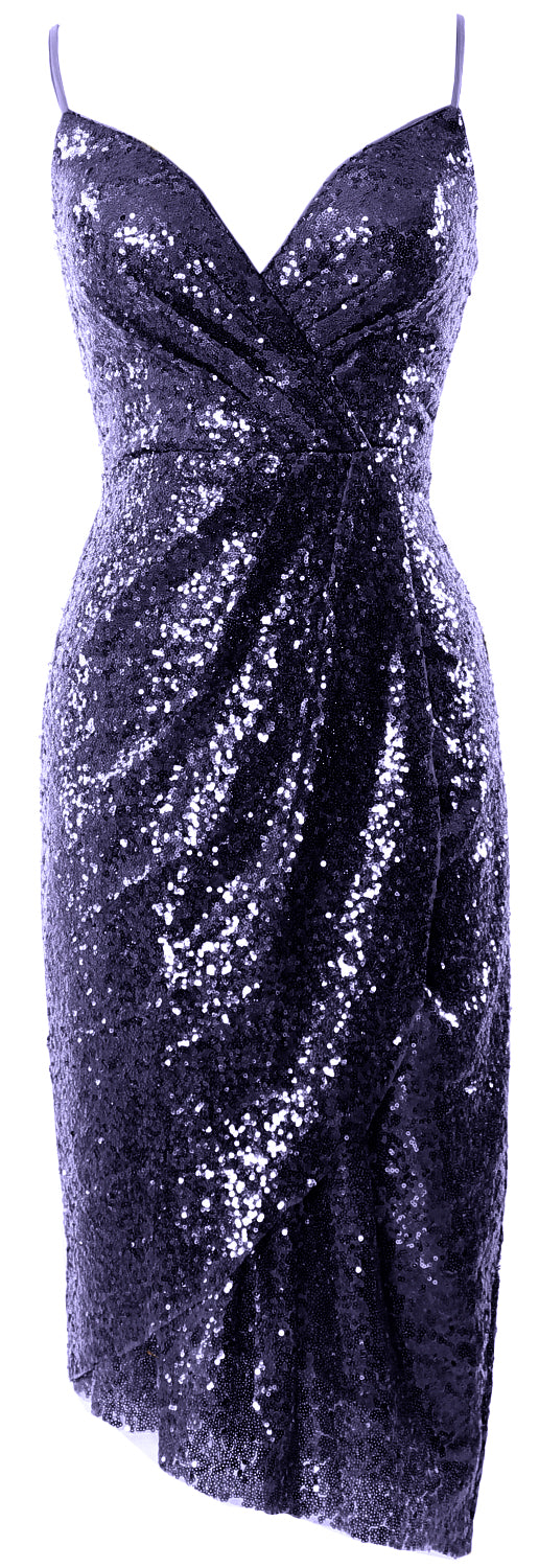 MACloth Vestidos de dama de honor midi para mujer, con lentejuelas y escote en V, vestido formal para fiesta de boda