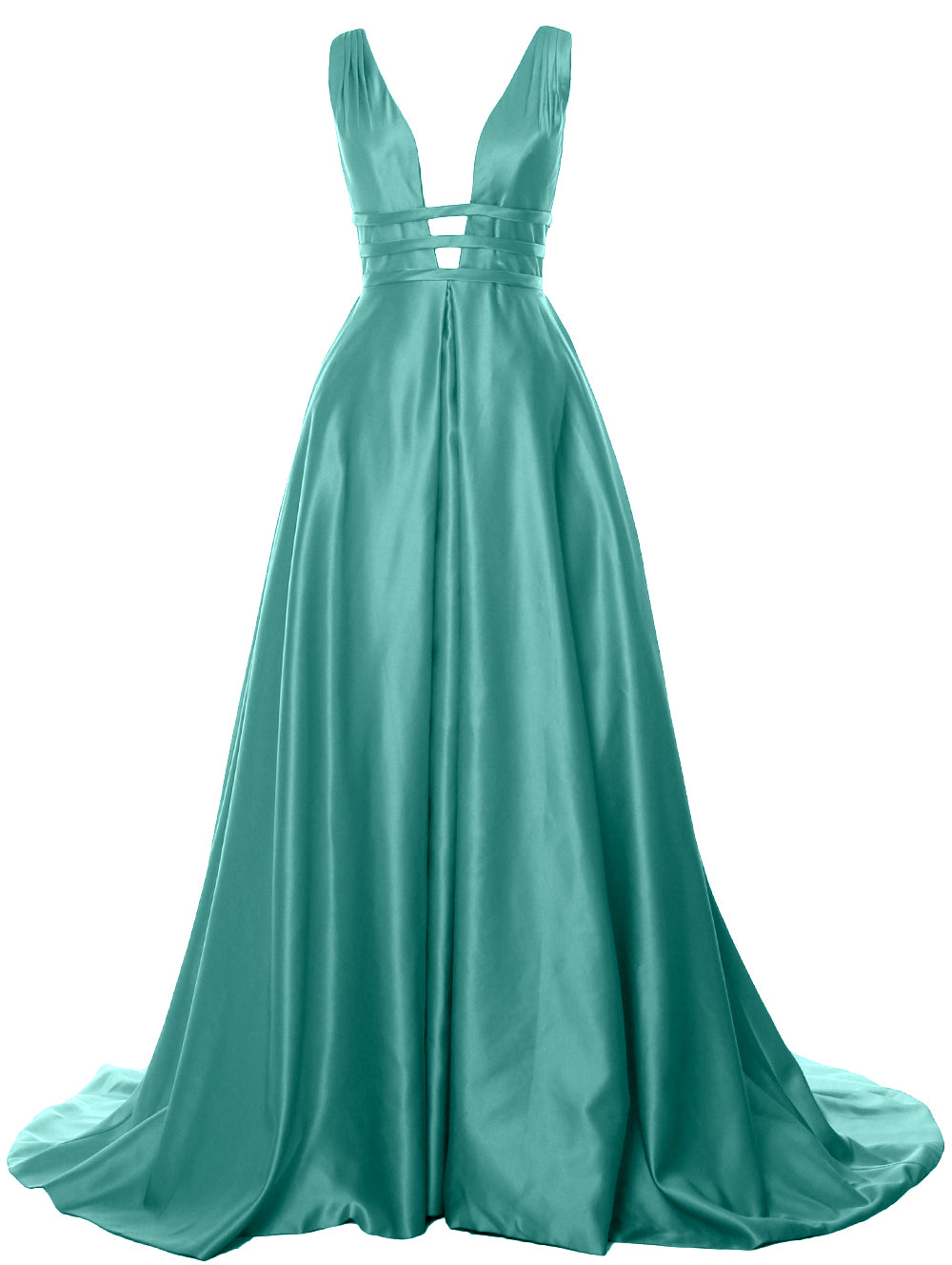 MACloth Damen Ballkleid mit tiefem V-Ausschnitt, Satin, ärmellos, formelle Abendkleider
