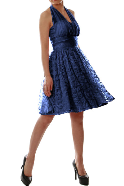 MACloth Women Halter Short Lace Little Black Dress Wedding Party Bridesmaid