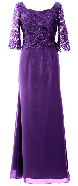 MACloth Women Mother of Bride Dresses Half Sleeves Lace Formal Evening Gown