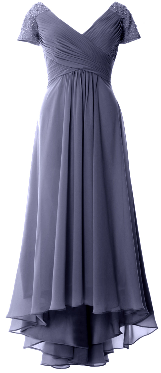 MACloth Mujeres Manga Corta Cuello En V Hi Lo Madre De La Novia Vestidos De Novio Vestido De Noche