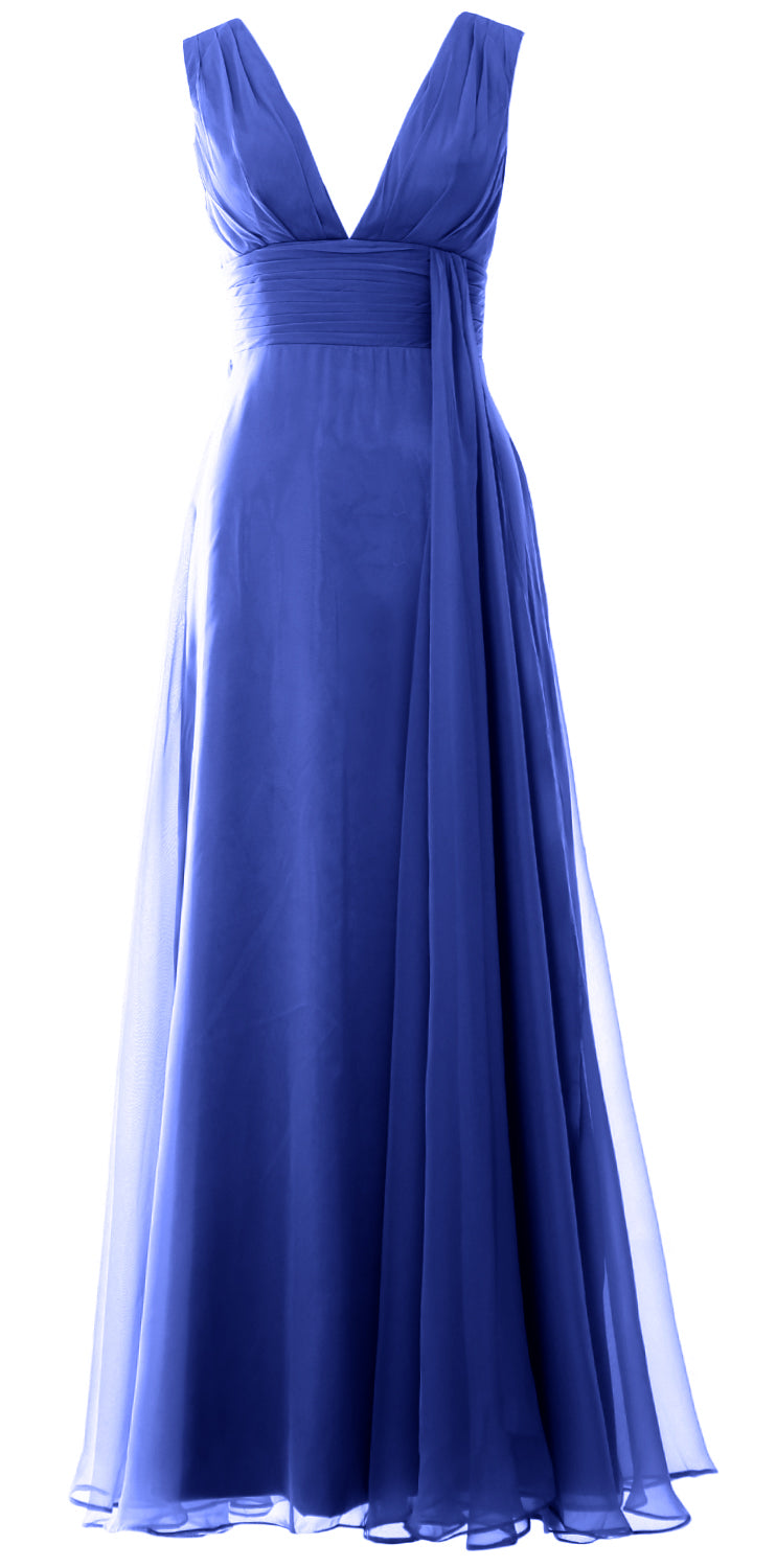 MACloth Women V Neck Long Chiffon Wedding Party Guest Bridesmaid Dress Prom Gown