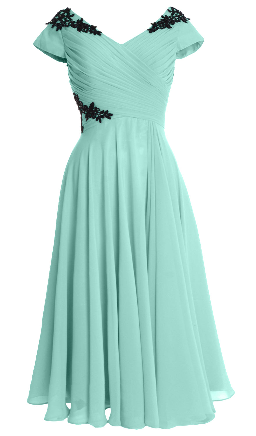 MACloth Women Mother of Bride Dresses V Neck Cap Sleeve Tea Length Wed MACloth Women Mother of Bride Dresses V Neck Cap Sleeve Tea Length Wed
