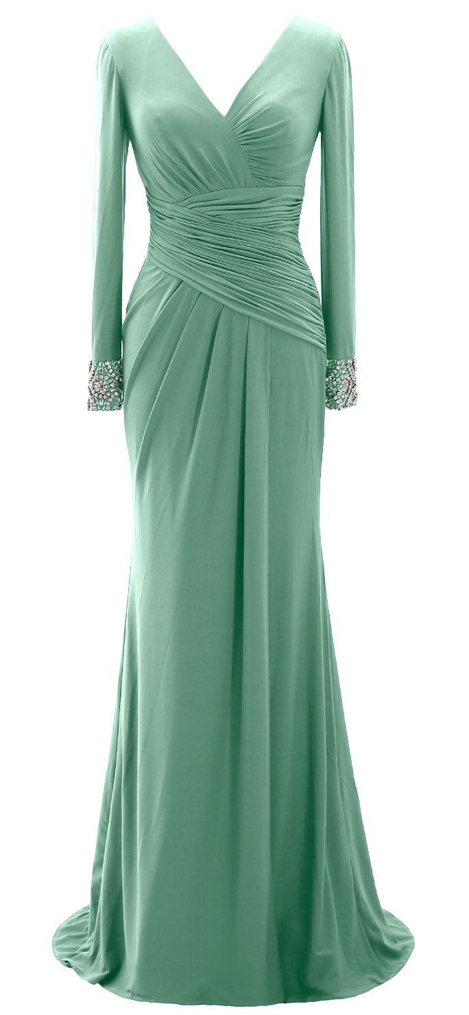 MACloth Langes Abendkleid für die Brautmutter für Damen, langärmelig, V-Ausschnitt