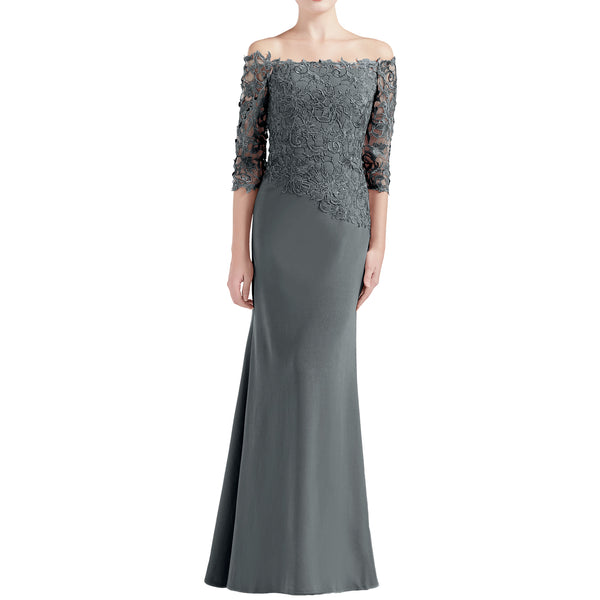 MACloth Women Off Shoulder 3/4 Sleeves Long Mother Bride Dresses Evening Gown