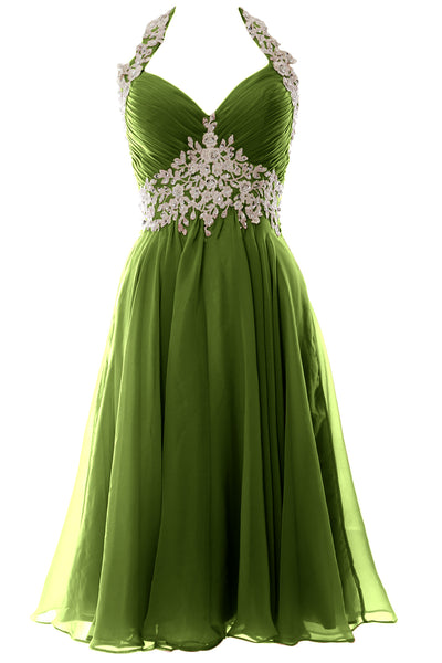 MACloth Women Halter Short Lace Beading Wedding Guest Dresses Homecoming