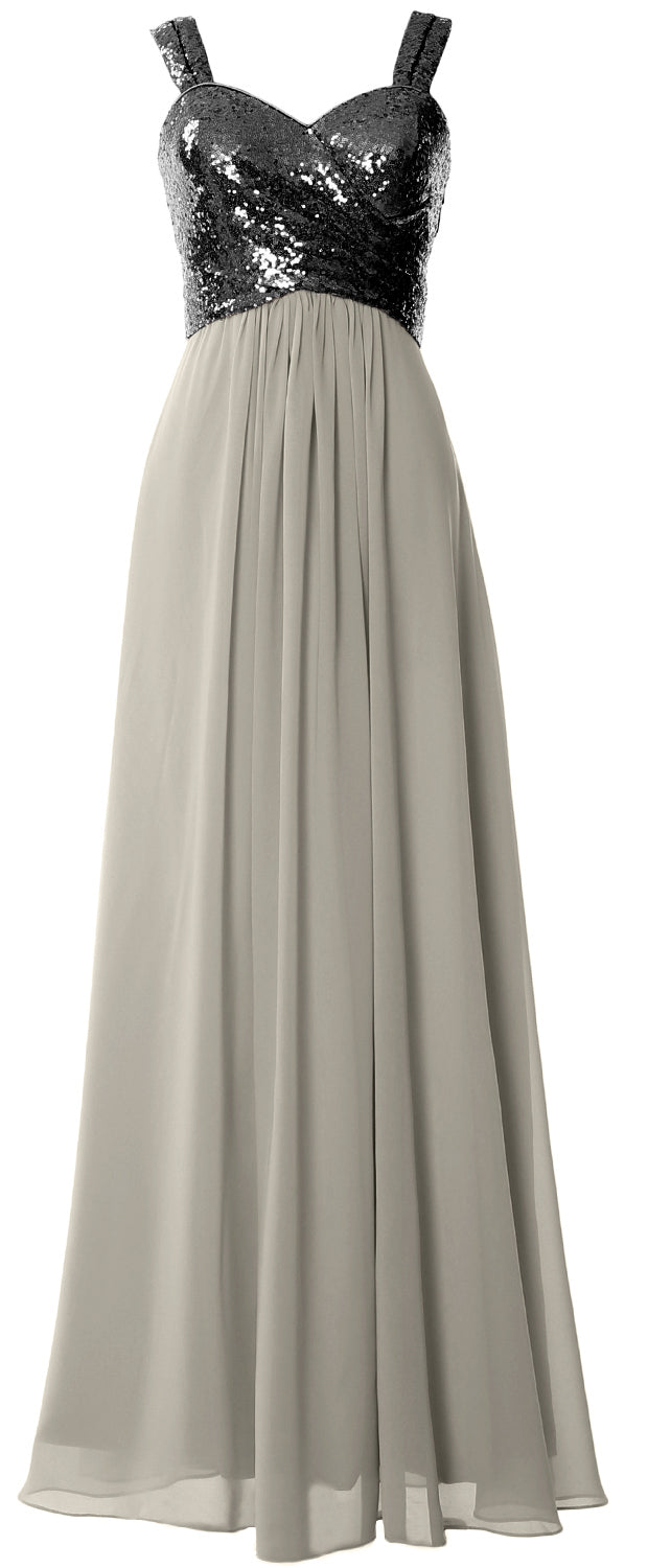 MACloth Women Sequin Chiffon Long Bridesmaid Dress Cowl Back