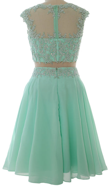 MACloth Women Vintage 2 Piece Prom Homecoming Dress Lace Wedding Party Gown