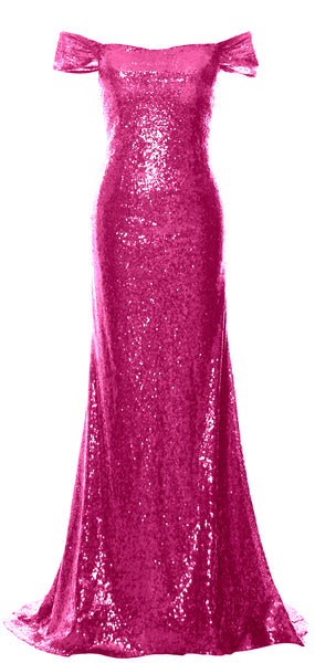 MACloth Women Off the Shoulder Prom Gown Mermaid Sequin Long Formal Evening Gown