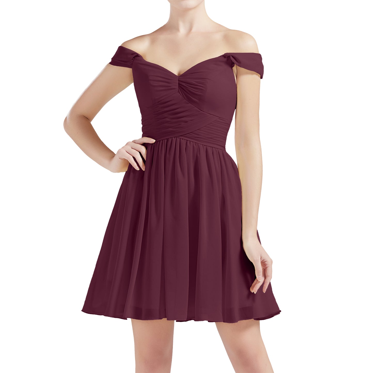 MACloth Damen Schulterfrei Kurze Chiffon Brautjungfernkleider Hochzeit Party BD MoH