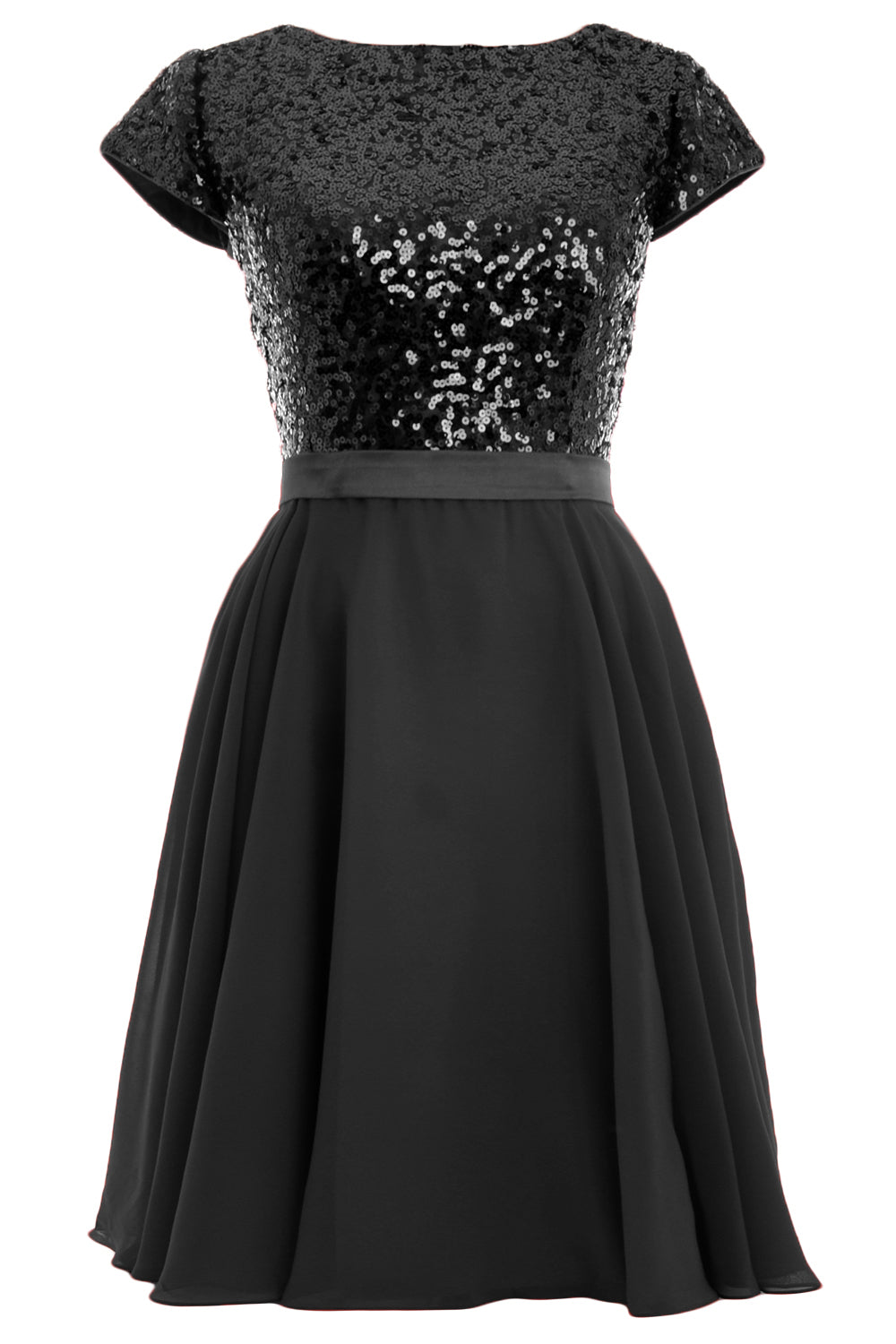 MACloth Vestido de fiesta formal de chifón corto con lentejuelas y mangas cortas para mujer