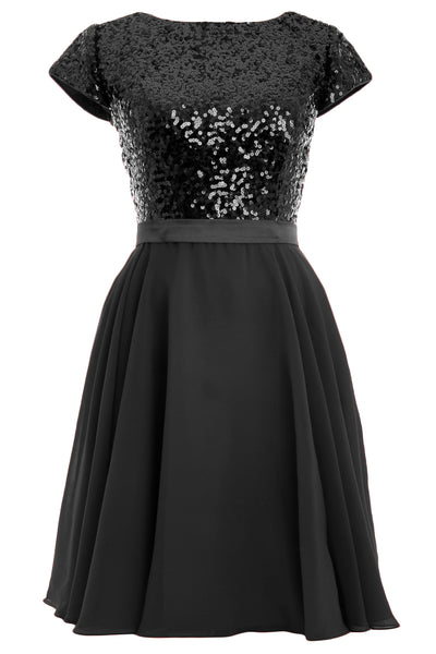 MACloth Women Cap Sleeve Sequin Chiffon Short Birdesmaid Dress Formal Party Gown