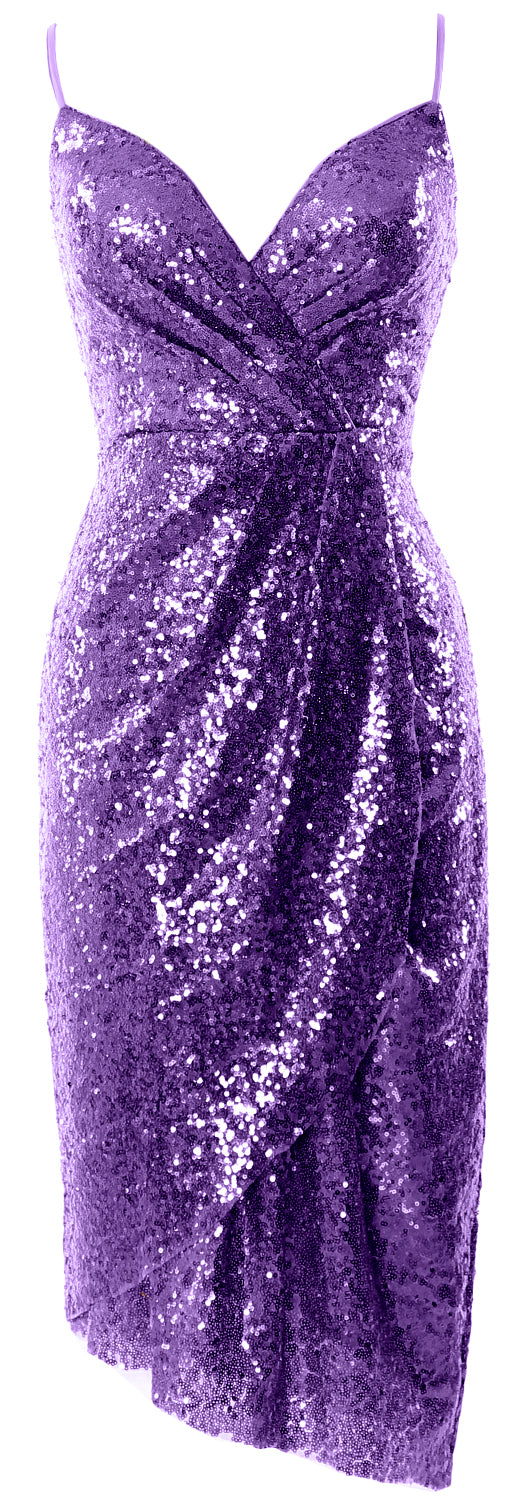 MACloth Vestidos de dama de honor midi para mujer, con lentejuelas y escote en V, vestido formal para fiesta de boda