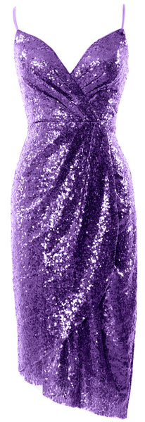 MACloth Women Midi Bridesmaid Dresses Sequin V Neck Wedding Party Formal Gown