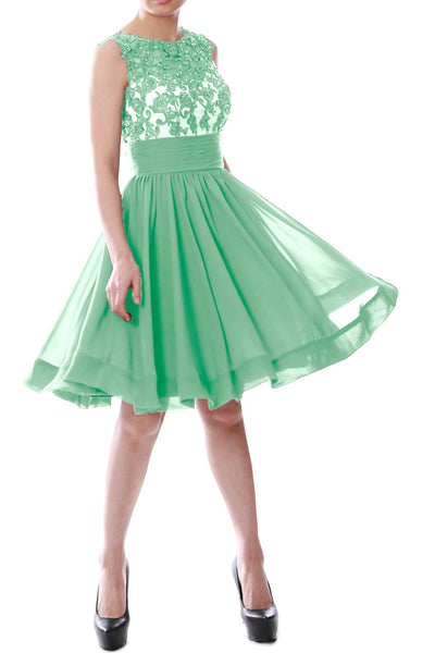 MACloth Women Beaded Lace Chiffon Short Prom Formal Dress Cocktail Party Gown