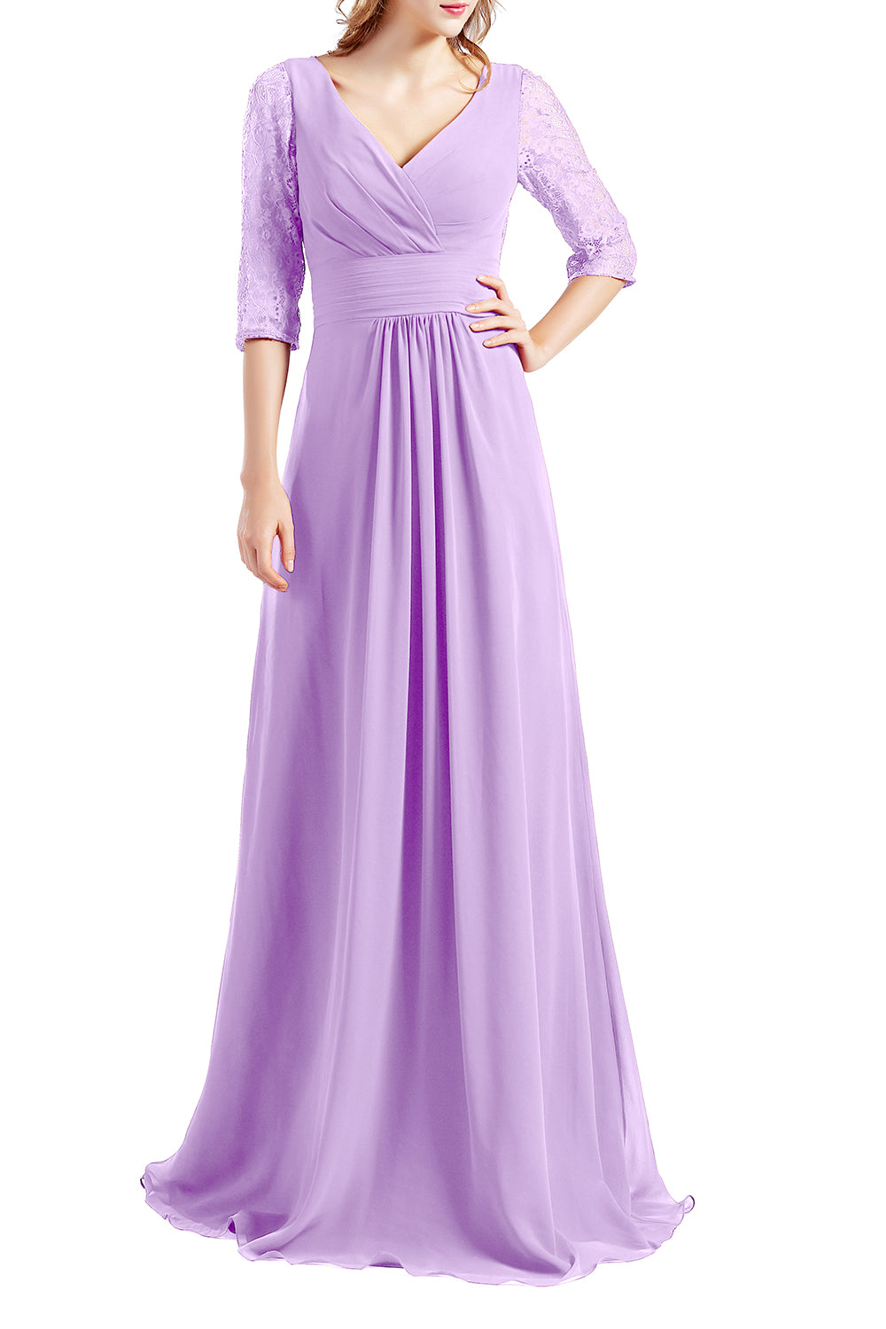 MACloth Damen-Kleid, Halbarm, V-Ausschnitt, Spitze, lang, für Hochzeit, Party, Brautjungfer, Mutter