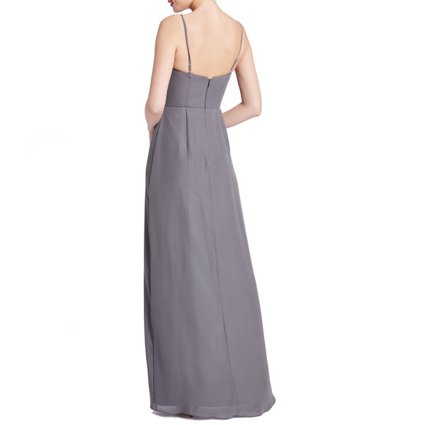 MACloth Women V Neck Ruffle Chiffon Long Wedding Party Bridesmaid Dresses Slit