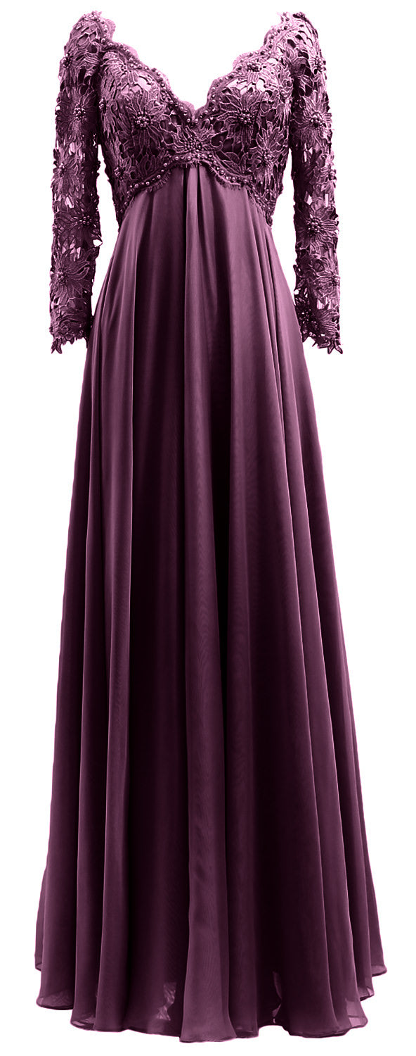 MACloth Damen Abendkleid für die Brautmutter, V-Ausschnitt, Spitze, lange Ärmel