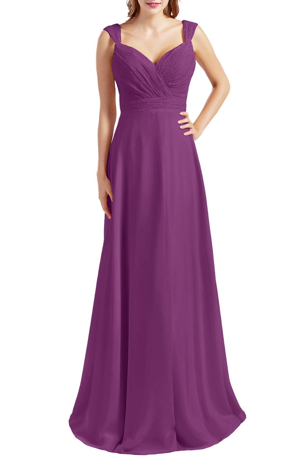 MACloth Damen Brautjungfernkleid mit Spitzenmieder, Chiffon, lang, formelles Abendkleid
